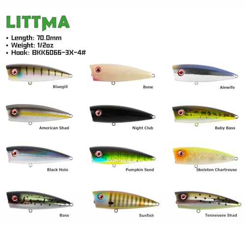 LITTMA Topwater Popper Lures for Bass Fishing