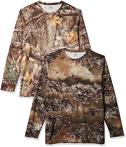 Realtree mens 2 Pack Long Sleeve Performance Tees T Shirt, Realtree Edge/Realtree Excape, Small US