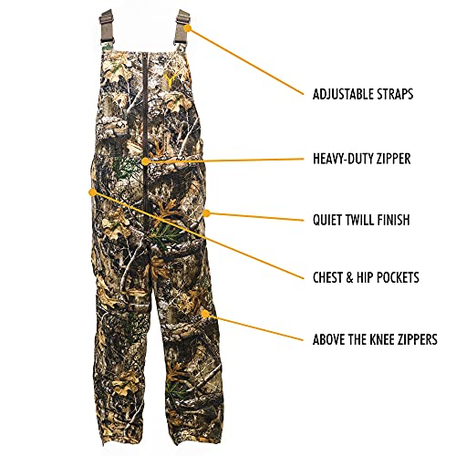 Youth Insulated Camo Bib, Adjustable Height, Leg Zippers