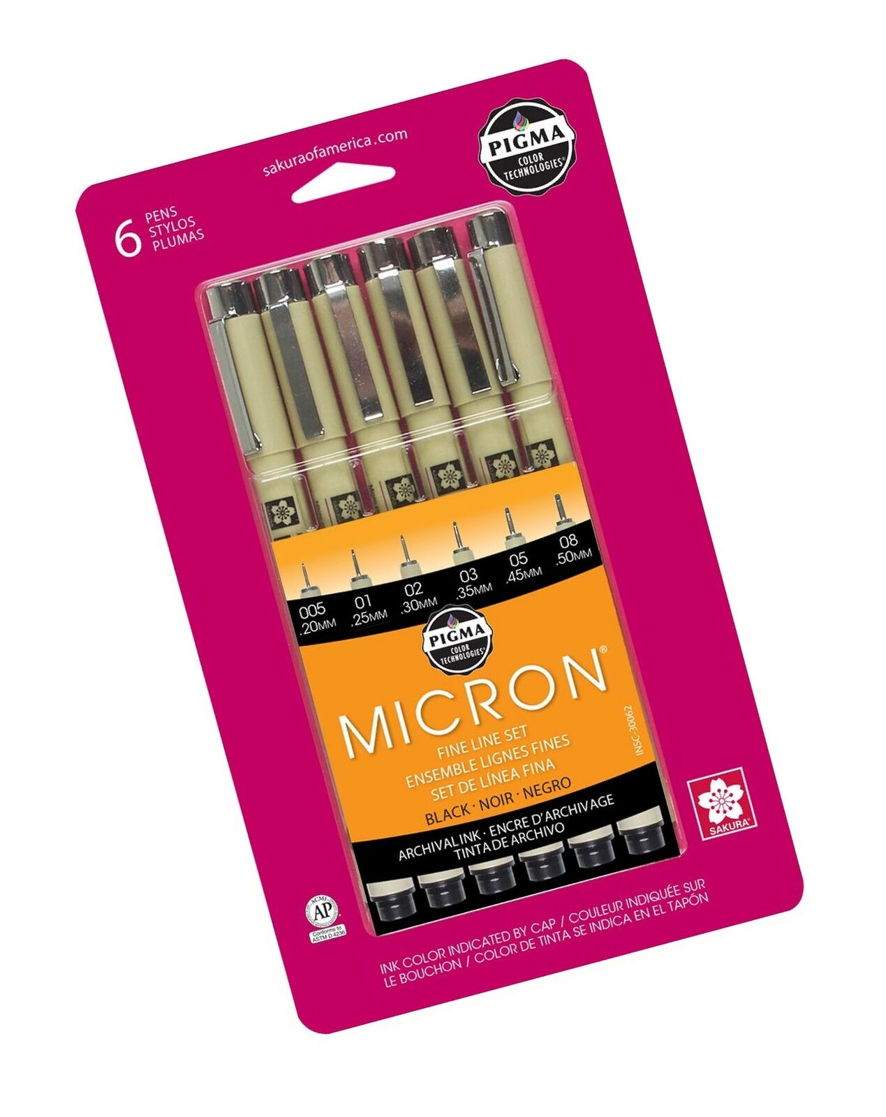 Assorted Black Ink Fineliner Pens - 6 pack