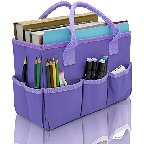Purple Art Tote with Pockets for Supplies