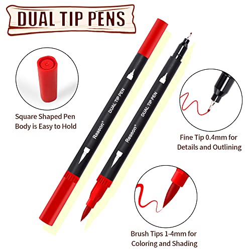Coloring Dual Brush Tip Markers Pens, 34 Colors