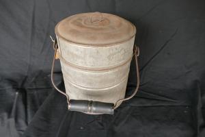Vintage Coal Miner Tin Lunch Pail with Wood Handle
