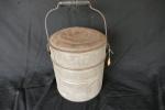 Vintage Coal Miner Tin Lunch Pail with Wood Handle