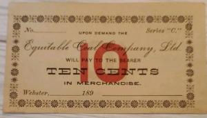 1890s Equitable Coal Company 10 Cent Paper Scrip