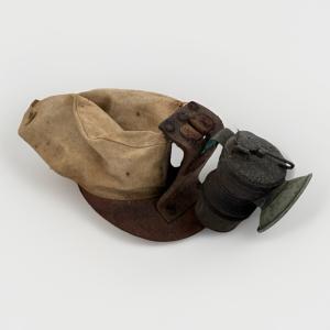 Vintage Coal Miner Canvas Hat with Lantern Lamp