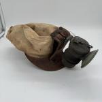 Vintage Coal Miner Canvas Hat with Lantern Lamp