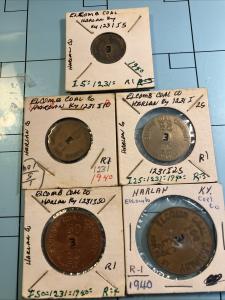 ELCOMB COAL 5 Piece Mine Trade Token Set