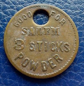 Salem 3 Sticks Powder Trade Token - Coal Scrip