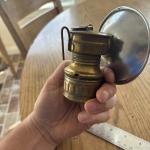 Vintage Coal Miner Helmet Lamp with Butterfly Logo