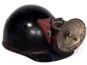 Vintage Coal Miner Fiberglass Hard Hat with Lantern