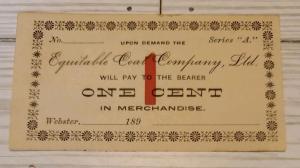 1890s Equitable Coal Company Paper Scrip - Rare