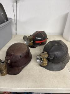 Vintage Coal Mining Caps and Lamp Set