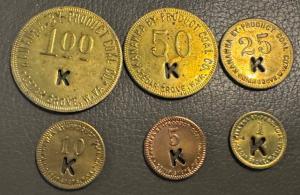 6 PC Set KANAWHA BY PRODUCT COAL CO,  CEDAR GROVE, W.VA KANAWHA CO WV COAL SCRIP