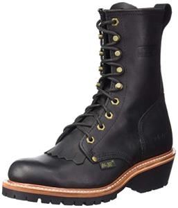 Men's 10in Fireman Logger Work Boots: Black Leather, Non Slip & Fire Resistant