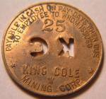 Virginia 25¢ Coal Token - King Cole Mining