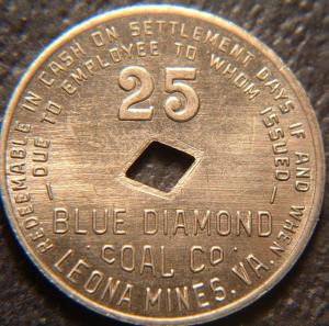 Virginia 25¢ Coal Token - Blue Diamond Coal