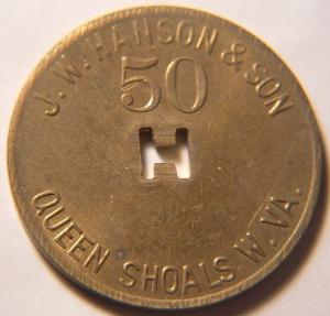 West Virginia 50¢ Coal Token - J.W. Hanson & Son