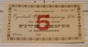 1890s Equitable Coal Company 5 Cent Paper Scrip