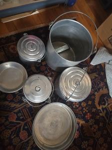 Vintage Aluminum Coal Miner's Lunch Bucket with Accessories