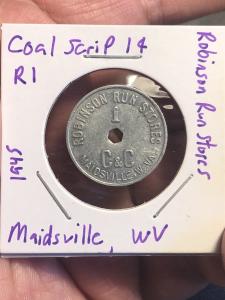 Robinson Run Coal Token - 1945 Maidsville, WV