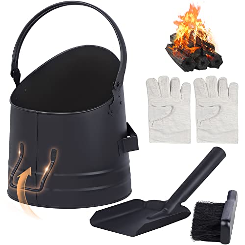 Black Coal Bucket Set with Shovel and Gloves