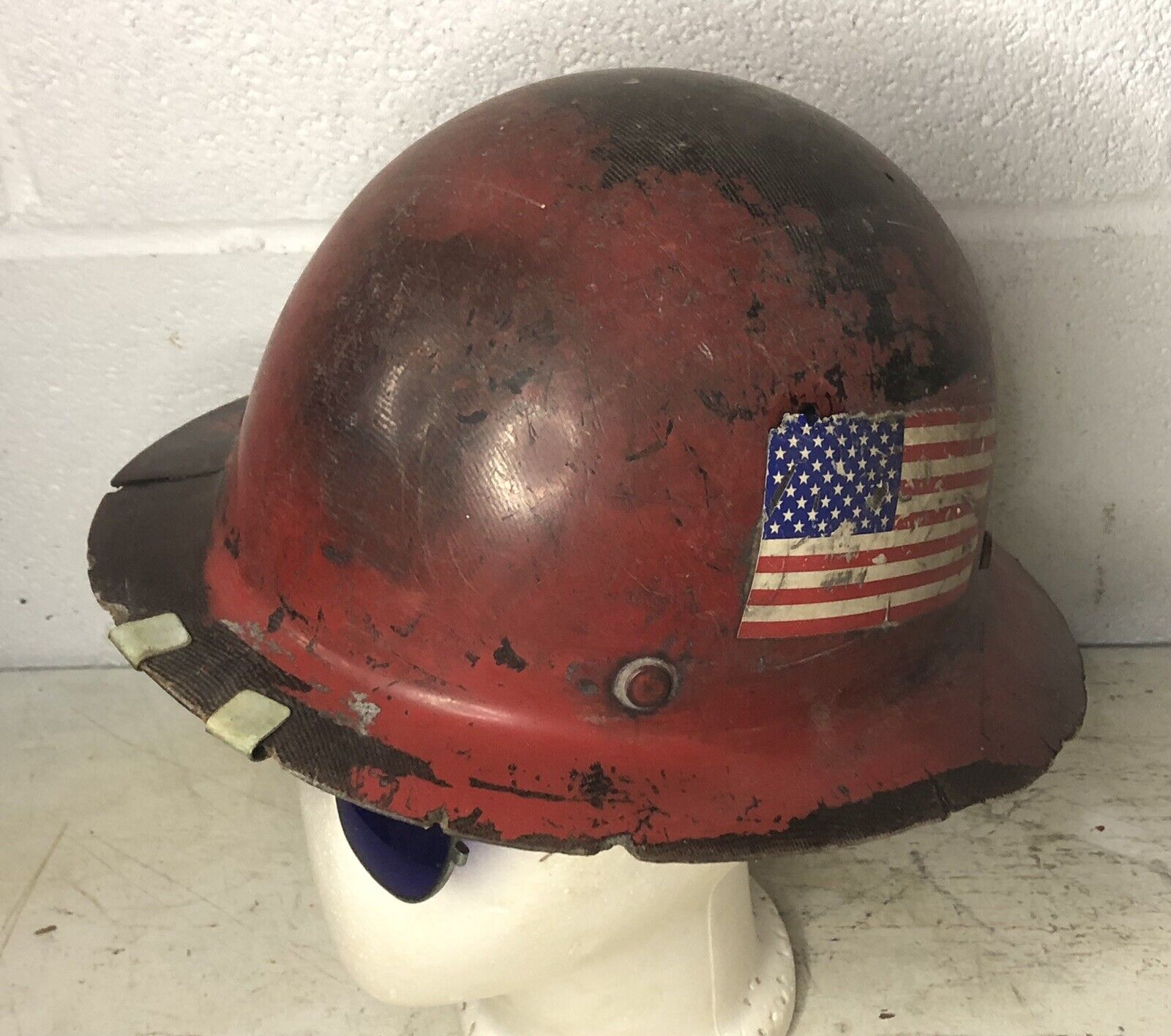 Vintage MSA Coal Miner Helmet with Cobalt Blue Safety Glasses