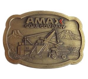 Vintage AMAX Coal Mining Brass Tone Belt Buckle