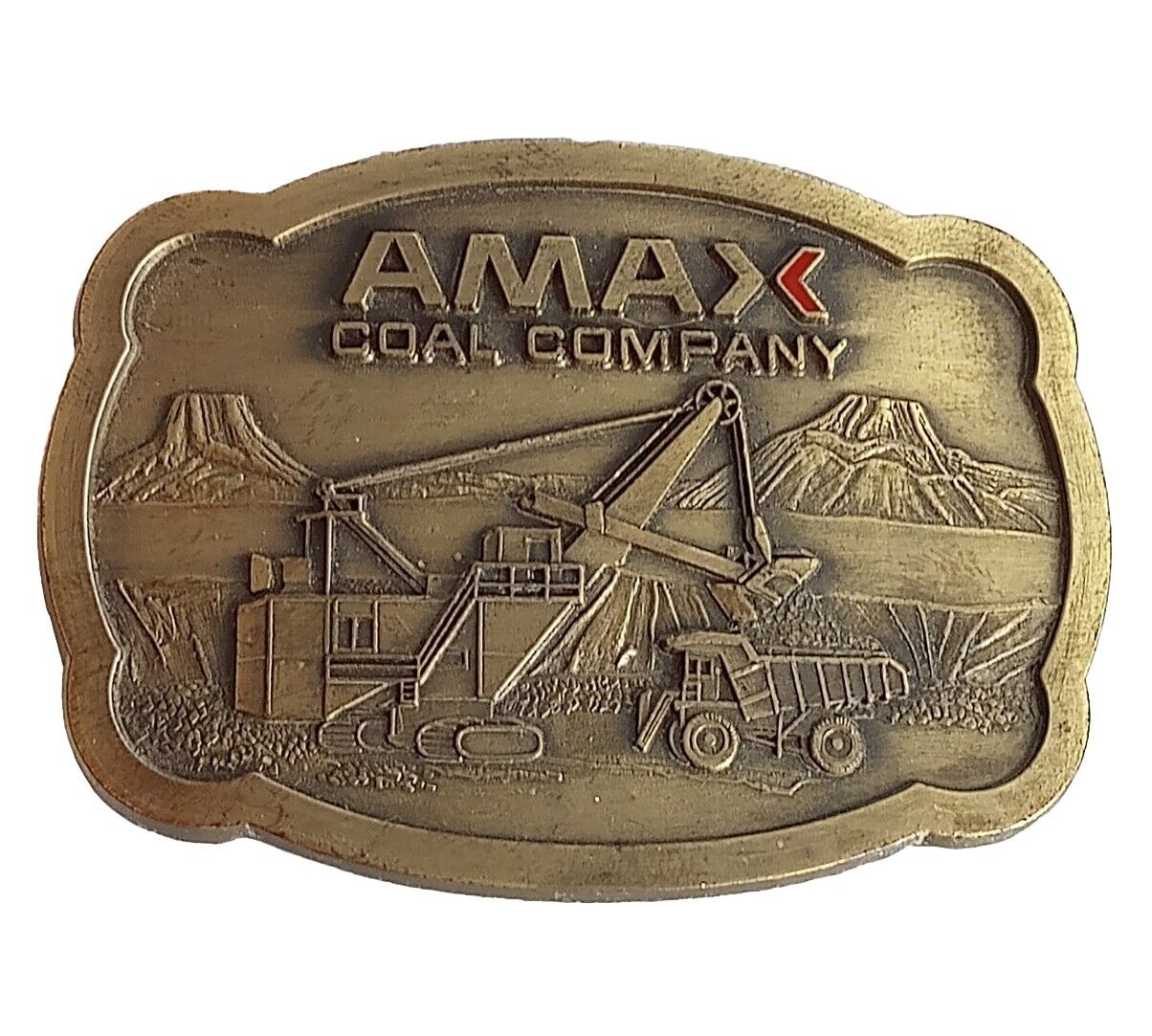 Vintage AMAX Coal Mining Brass Tone Belt Buckle
