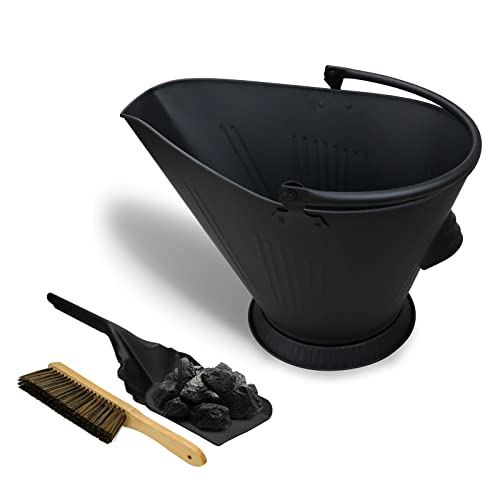 3-Piece Coal Mining Fireplace Set: Bucket, Shovel, Broom