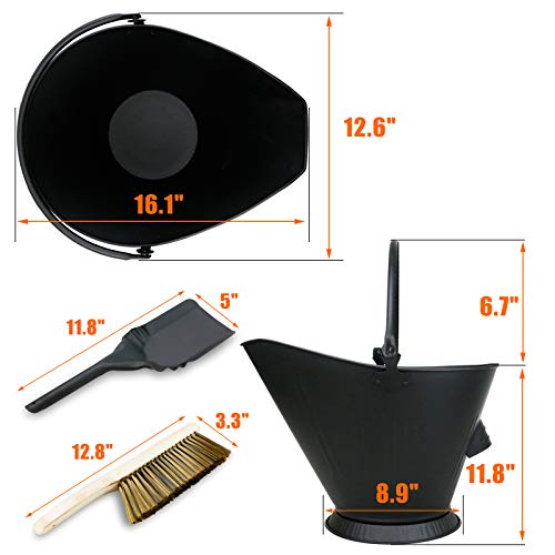 3-Piece Coal Mining Fireplace Set: Bucket, Shovel, Broom