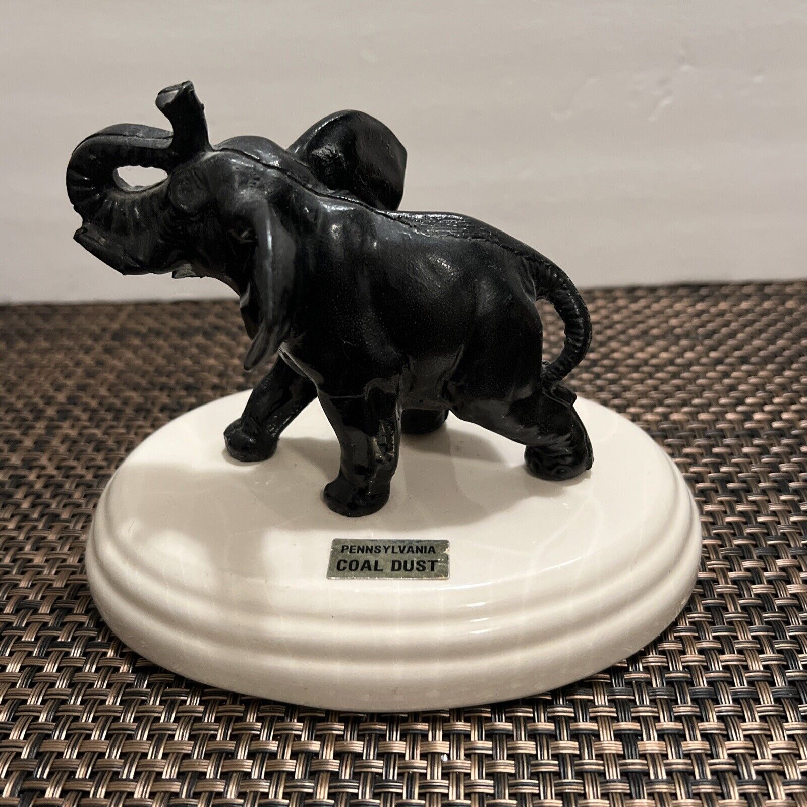 Vintage elephant figurine crafted from Pennsylvania coal dust