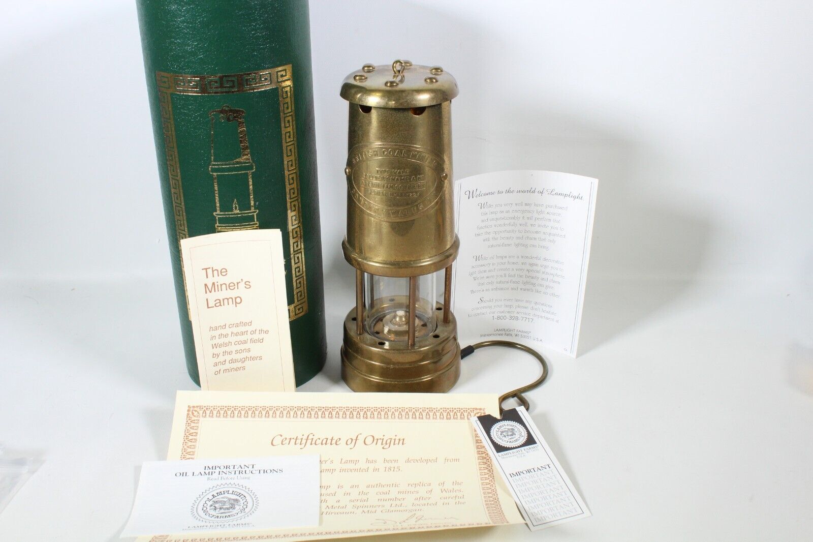 Authentic Welsh coal miner's lamp with original accessories