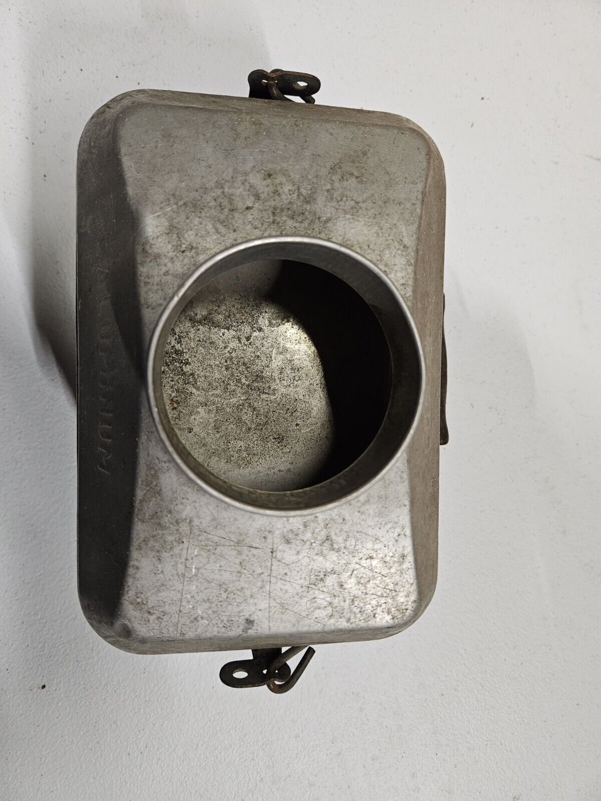 Vintage Aluminum Coal Miners Lunch Pail with Wooden Handle
