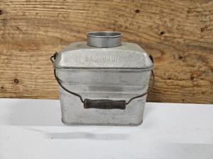 Vintage Aluminum Coal Miners Lunch Pail with Wooden Handle