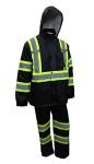 Black High Visibility Rain Suit with Reflective X Pattern