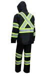 Black High Visibility Rain Suit with Reflective X Pattern