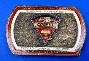 Rare 1984 Consol Coal Hogs Mine Buckle - 549 Tons!