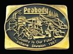 Vintage Brass Belt Buckle Peabody Coal Miner Indiana