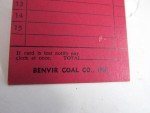 Vintage Benvir Coal Company Tally Credit Scrip Card
