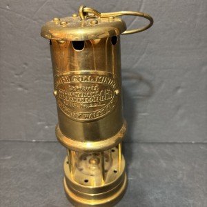 Vintage Brass Miners Lamp from Aberaman Colliery