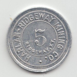 Harlan-Ridgeway 5 Cents Coal Token - Summerlee WV