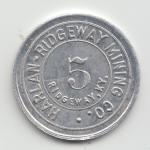 Harlan-Ridgeway 5 Cents Coal Token - Summerlee WV