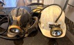 Vintage Koehler Wheat Electric Miner Cap Lamps - 2 Set
