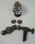 Vintage Coal Mining Brass Carbide Lamp & Tools
