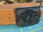 Brass I DIG COAL Belt Buckle on Leather Belt