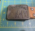 Brass I DIG COAL Belt Buckle on Leather Belt