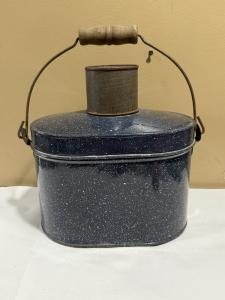 Vintage Coal Miner Lunch Bucket with Wooden Handle