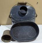 Vintage Coal Miner Lunch Bucket with Wooden Handle