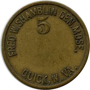 Fred W. Shamblin Coal Token from 1951 WV